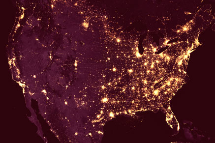 North America at night from the space