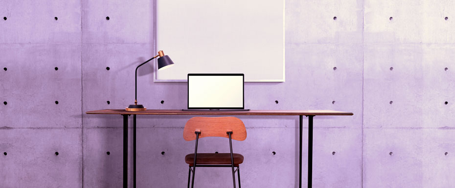 industrial home office interior design with white frame hanging wall