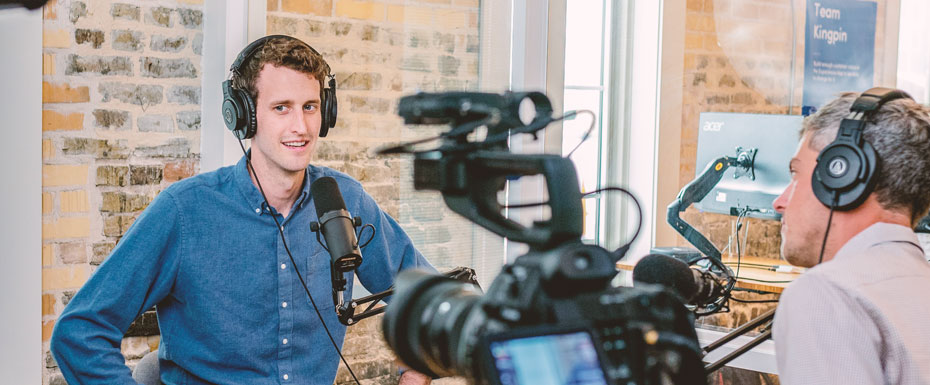 man wearing headset