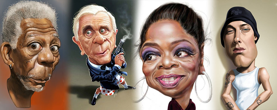 Caricatures of celebrities'